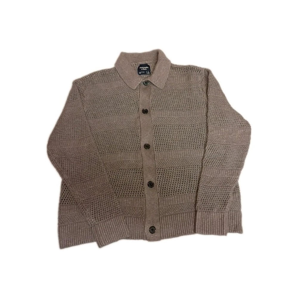 Abercrombie & Fitch Mens Cropped Crochet Cardigan Sweater Gray Size L Tall